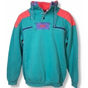 Vintage 90's Mens L Columbia Colorblock Pullover 3/4 Button Sweatshirt Outdoors